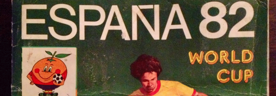Detalle de portada del álbum de cromos del Mundial 82