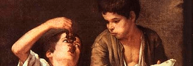 Detalle de "Niños comiendo melón y uvas", Murillo (Pinacoteca Antigua. Munich)
